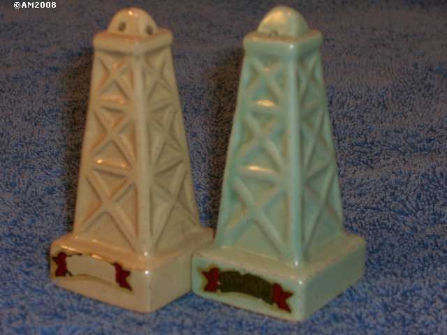 Oil Derrick shakers glazed ivory and silver sage